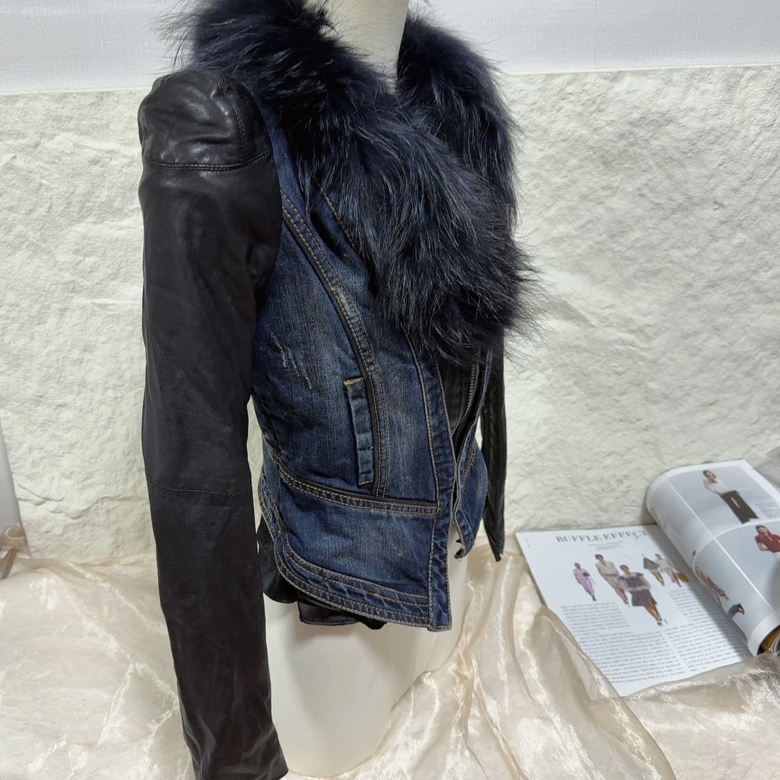 빈티지 라쿤퍼 데님 슬림 양가죽자켓 상품이미지2