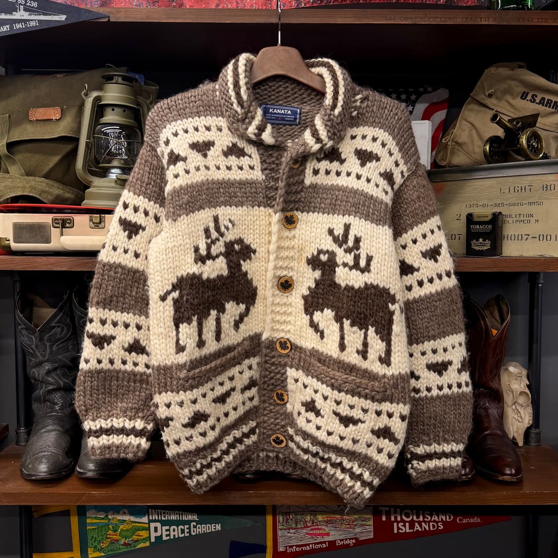 카나타 캐나다 오리지널 순록 패턴 나무 단추 헤비 울 코위찬 N226 상품이미지1