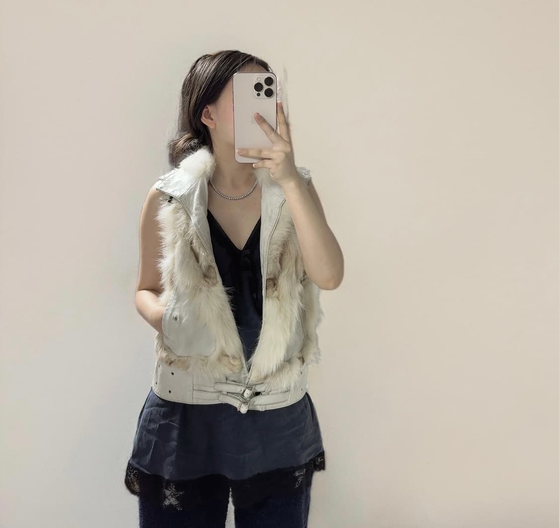 빈티지 고딕 여우털 폭스퍼 양가죽 조끼 베스트 상품이미지1