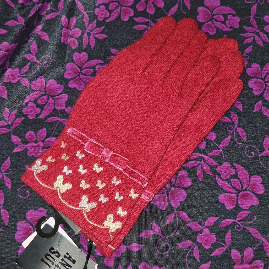 06s 안나수이 버건디 나비 앙고라&울 장갑 상품이미지5