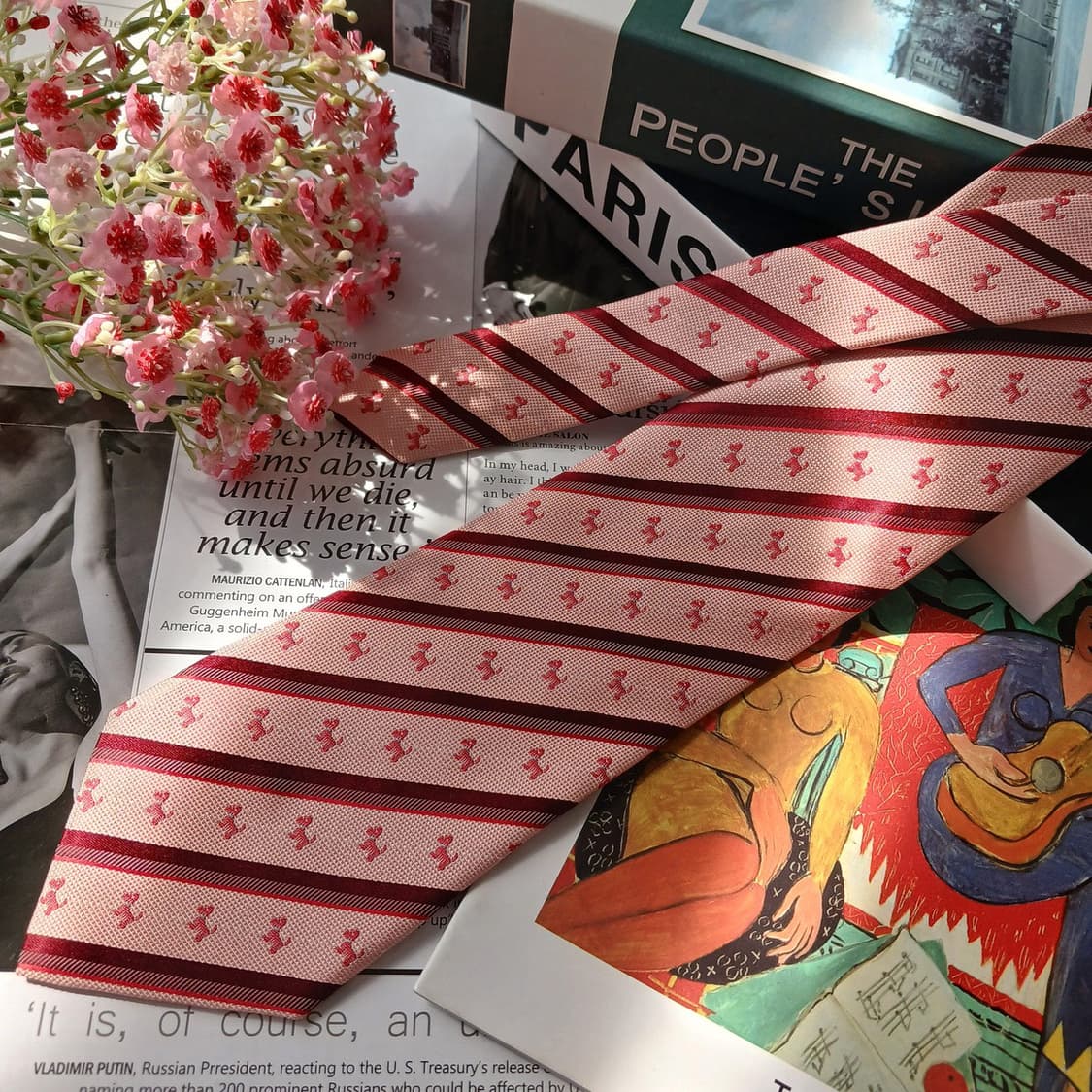 아쿠아스큐텀 스트라이프 도그 패턴 넥타이 9.4cm S~A+등급 E832 상품이미지4