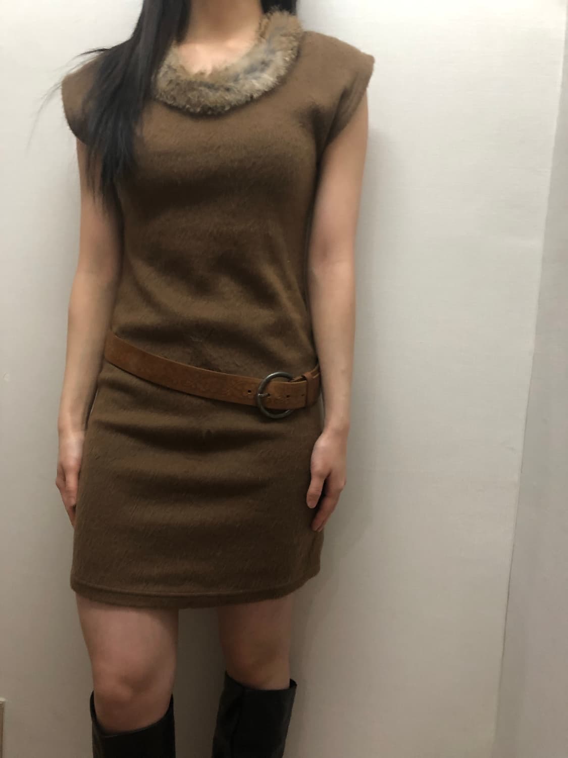 빈티지 브라운 퍼 디테일 원피스 상품이미지8