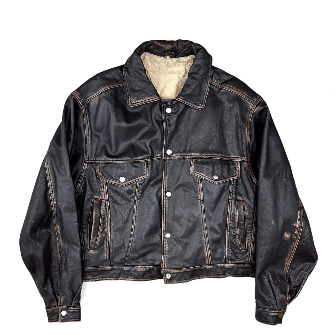 빈티지 레더 트러커 자켓 상품이미지1