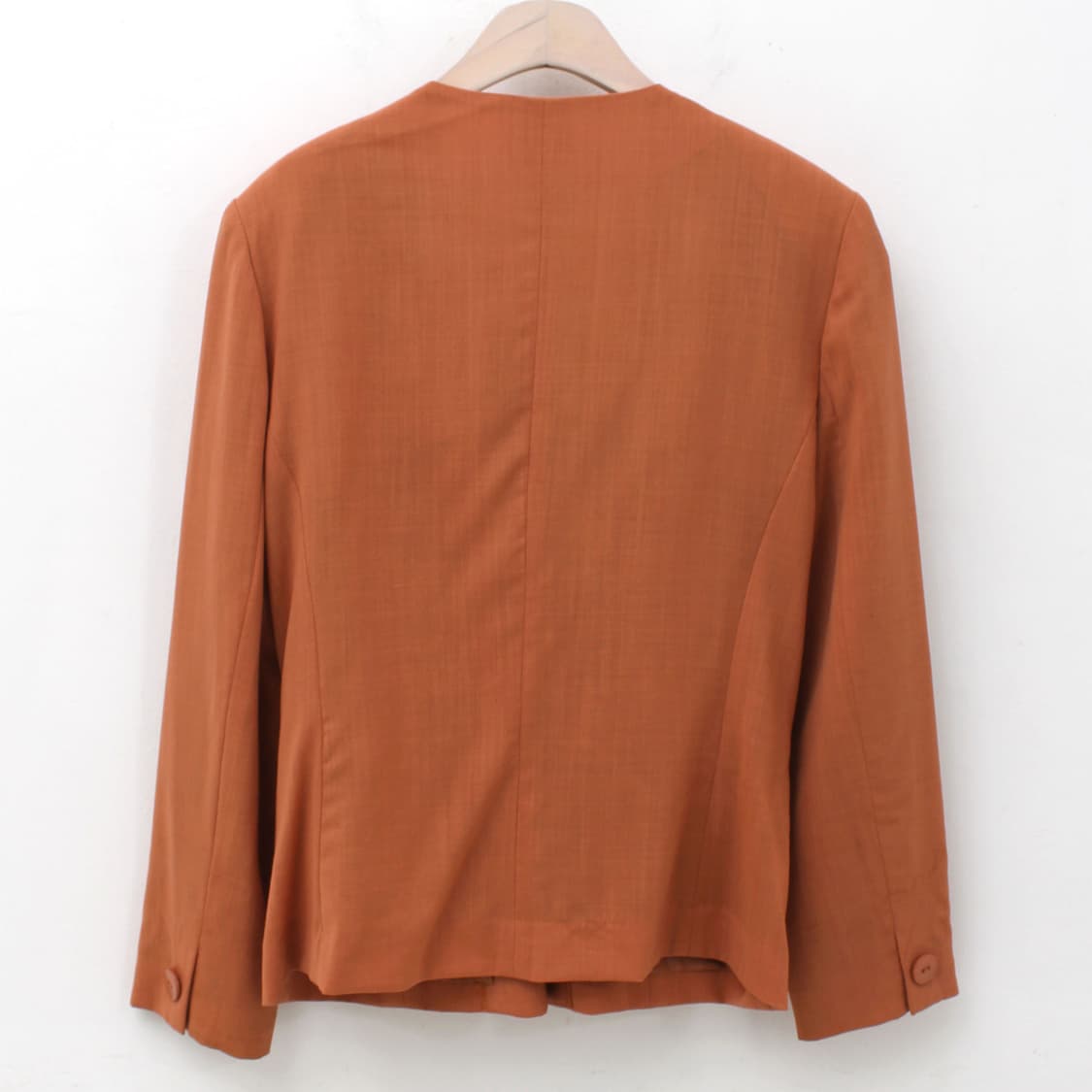 일본 빈티지 써머 울 오렌지 노카라 자켓 미디 스커트 세트 셋업 상품이미지6