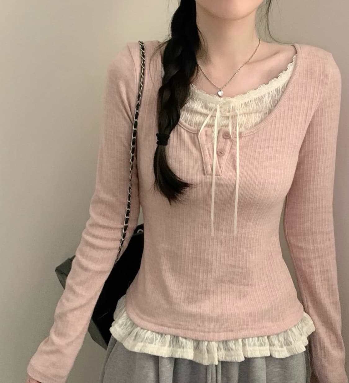 딸기우유 색감 발레코어 상의 상품이미지1