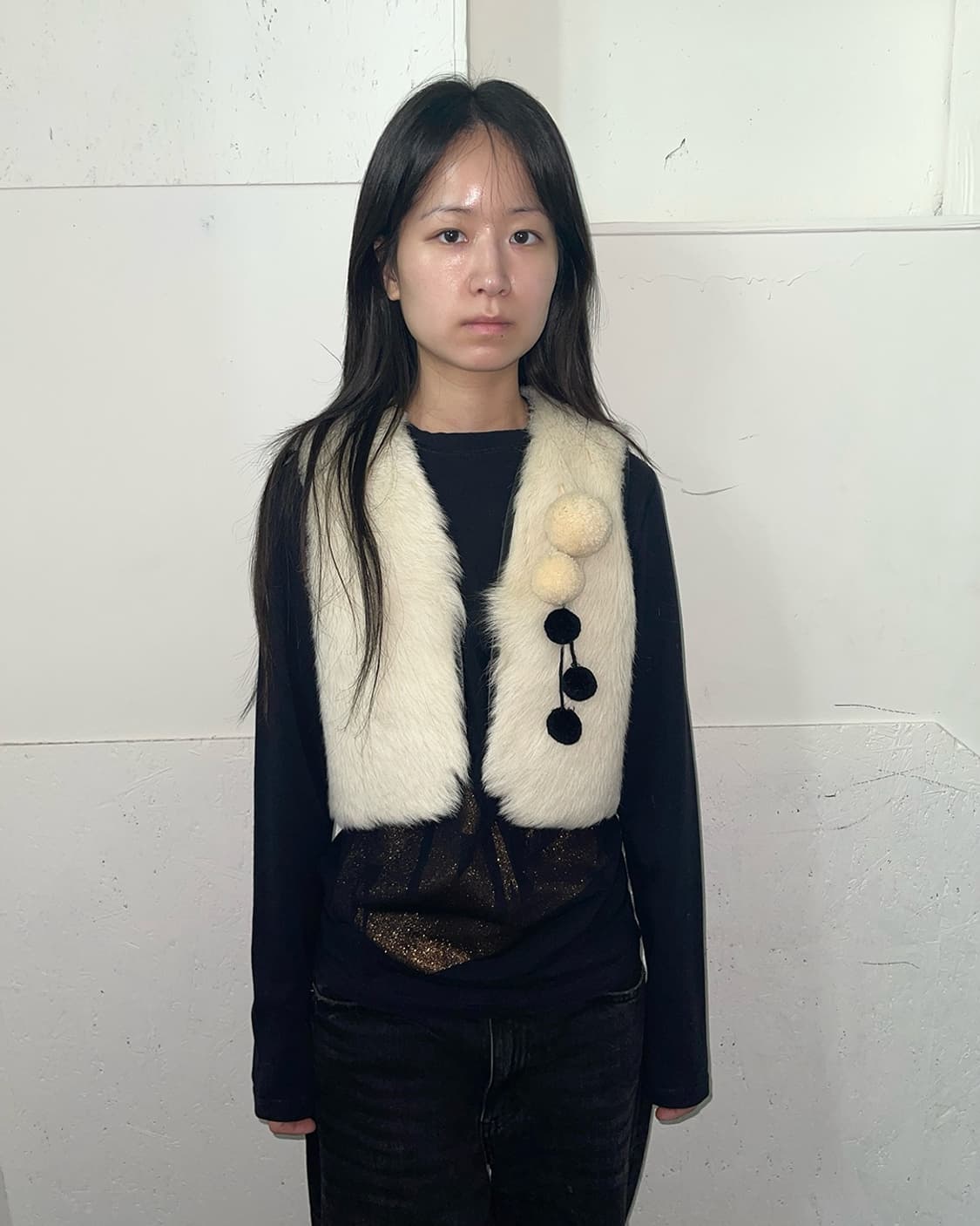 소피아 코코살라키 폼폼 디테일 램스킨 퍼 베스트 상품이미지1
