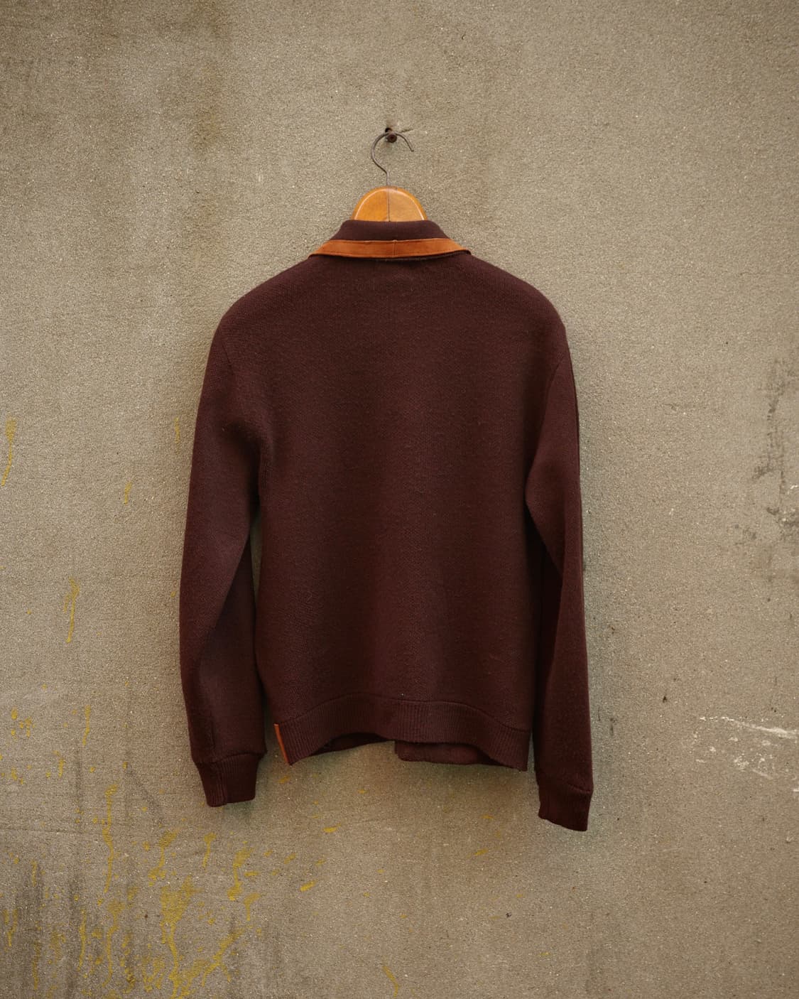 60-70’s 컨템포러리 롱포인트 카라 레더 패널 집업 자켓 상품이미지4