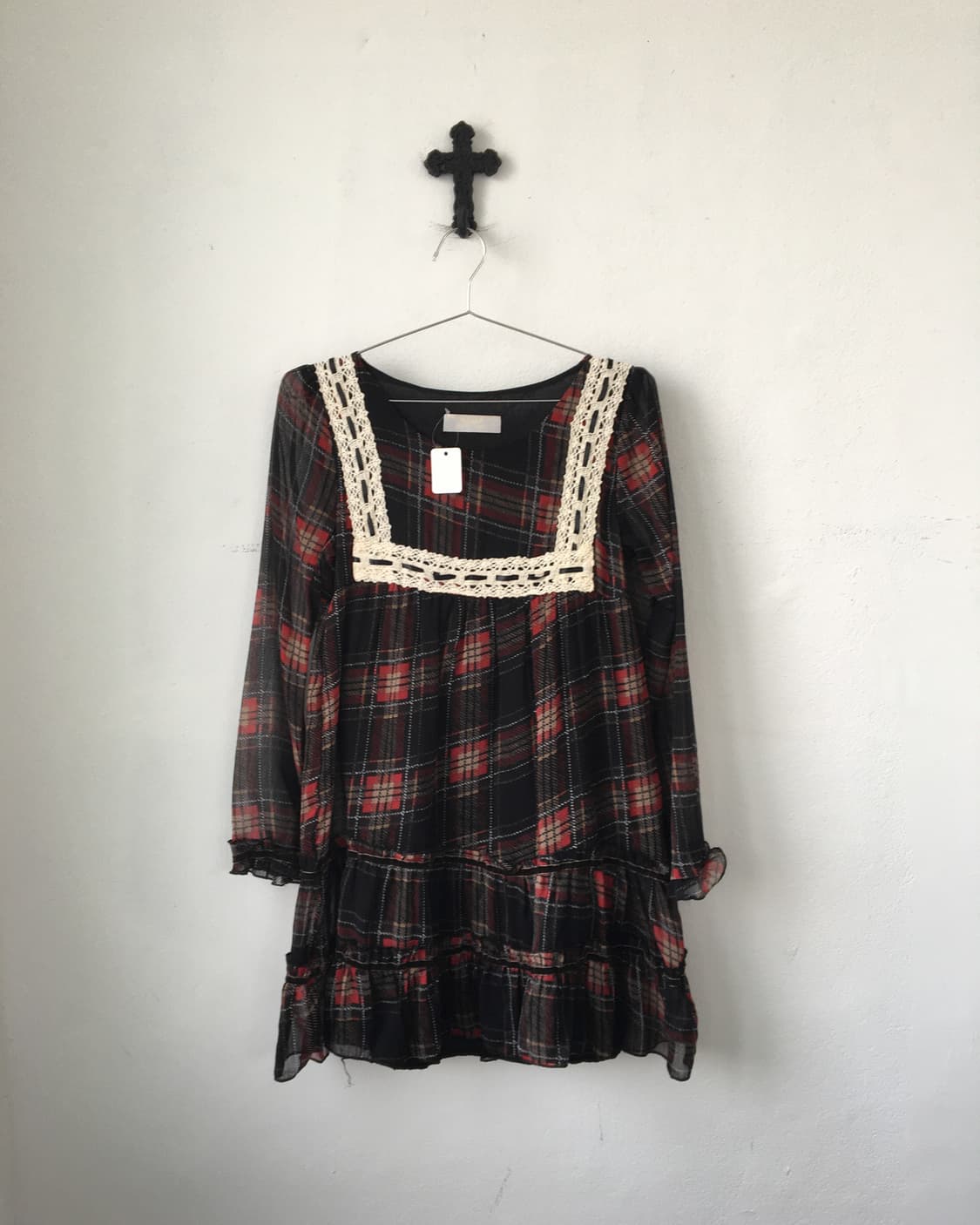 Crochet trimming check pattern onepiece 상품이미지2