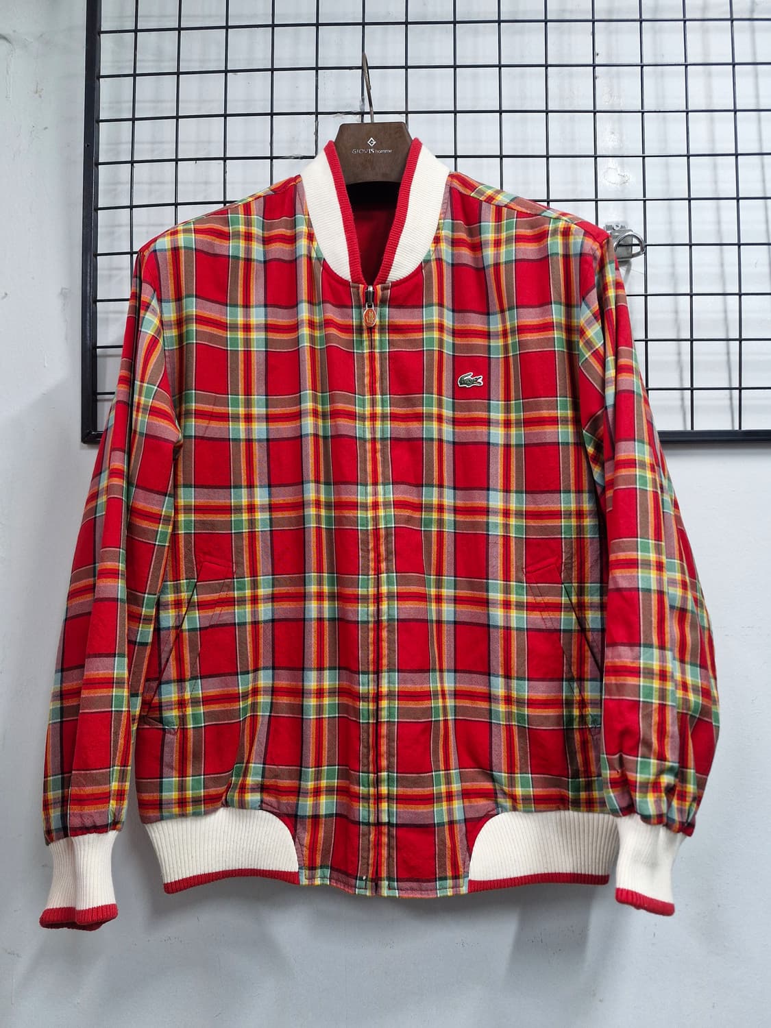 100L 라코스테 빈티지 체크패턴 양면 블루종 자켓. 상품이미지1