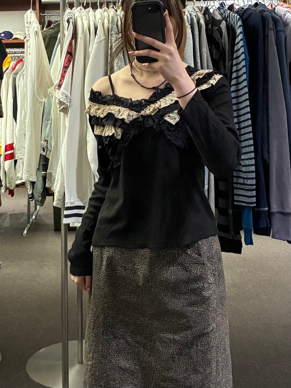 OS)Japanese vintage 여성 레이스 디테일 롱슬리브 상품이미지1