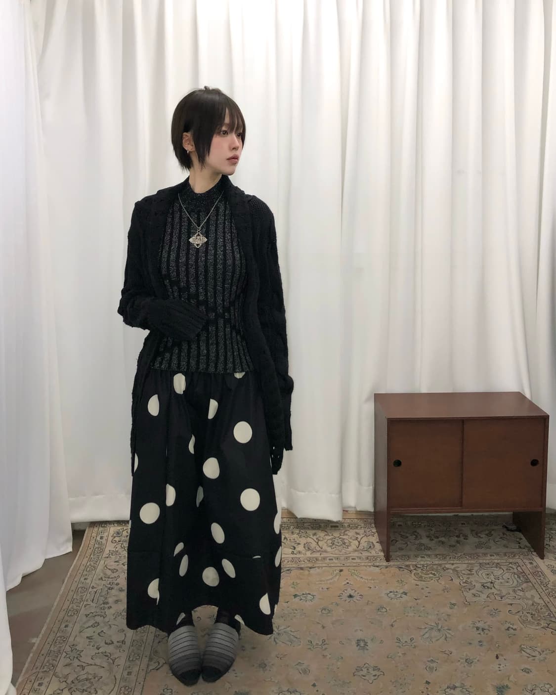 블랙 오픈 롱 가디건 상품이미지1