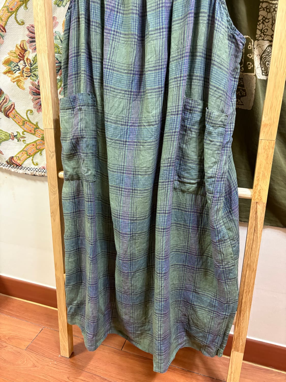 히피 모리 하구미 카키 패턴 디테일 레이어드 원피스 상품이미지3