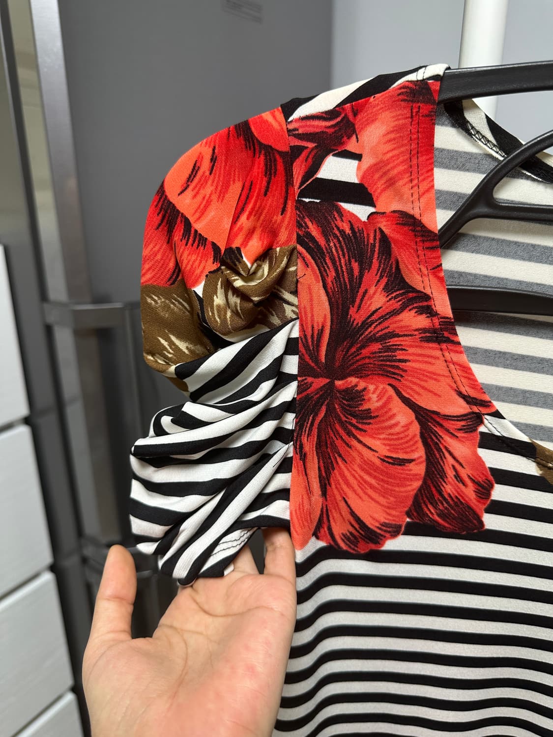 단가라 꽃무늬 원피스 44-55 상품이미지2