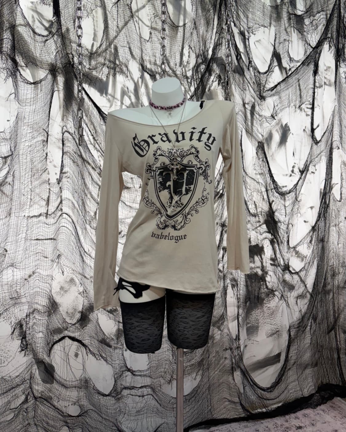 Y2k Grunge lettering off-shoulder  상품이미지2