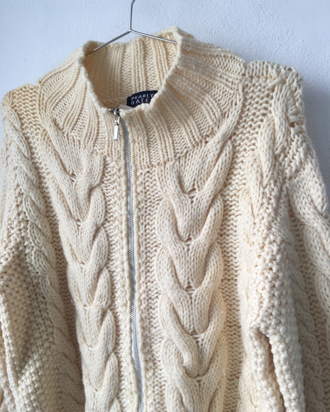 Cable pattern high neck knit zip up 상품이미지4