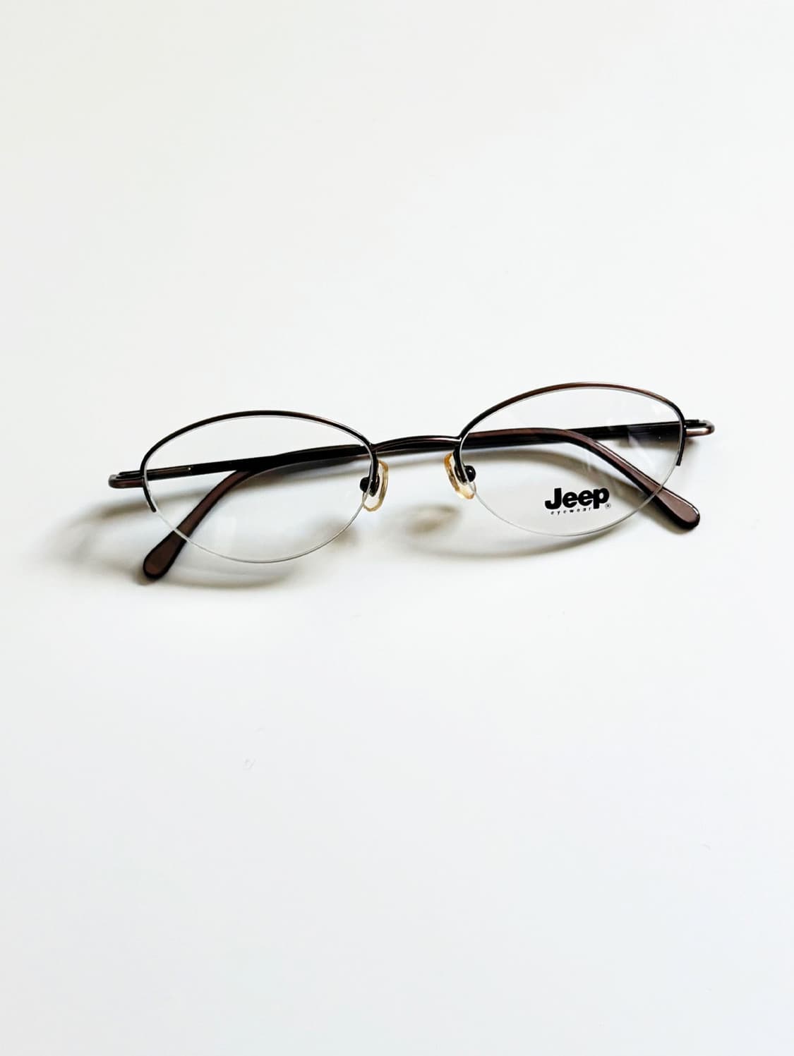 90s Jeep 브라운 오벌 반무테 프레임 빈티지 안경 상품이미지2