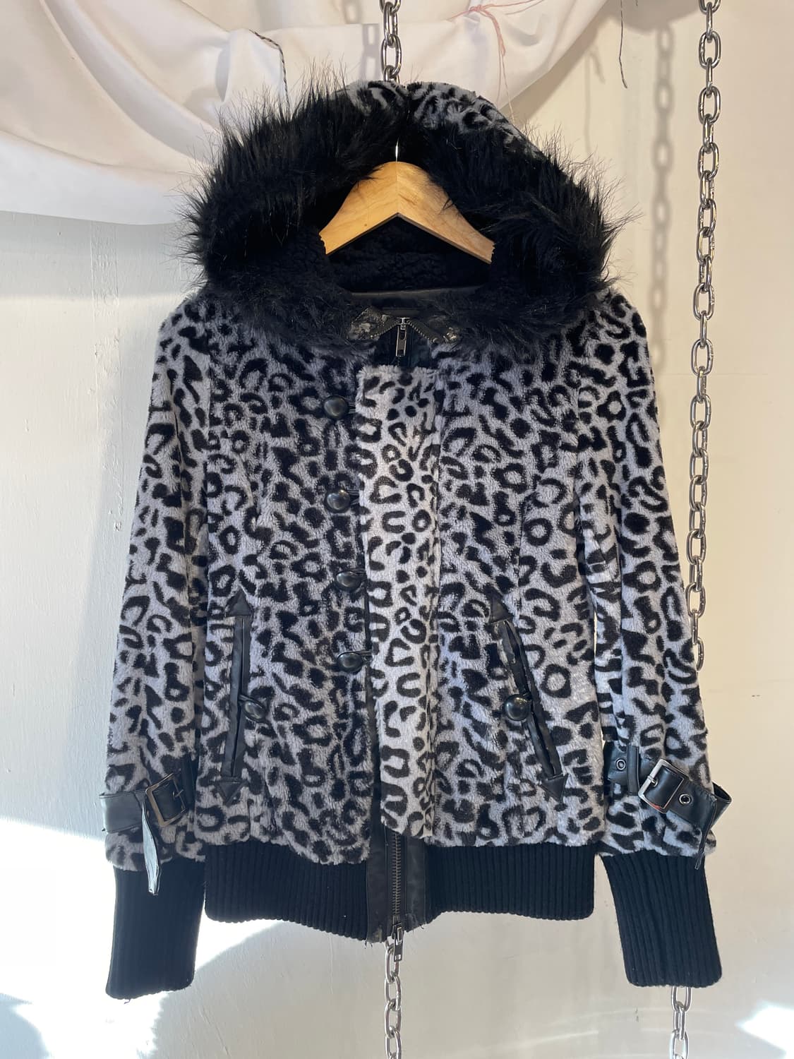 ghost of harlem 고스트오브할렘 레오파드 블랙 퍼 후드집업 상품이미지2