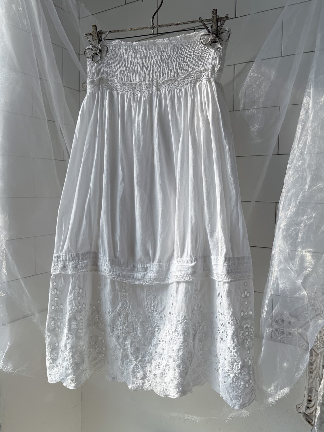 Linen Crochet Punching Skirt 0295 상품이미지1