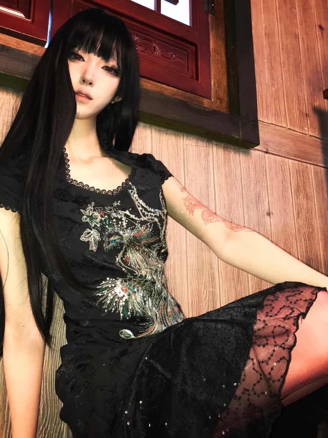 피아오량 Embroidered Phoenix midi dress (bla 상품이미지3