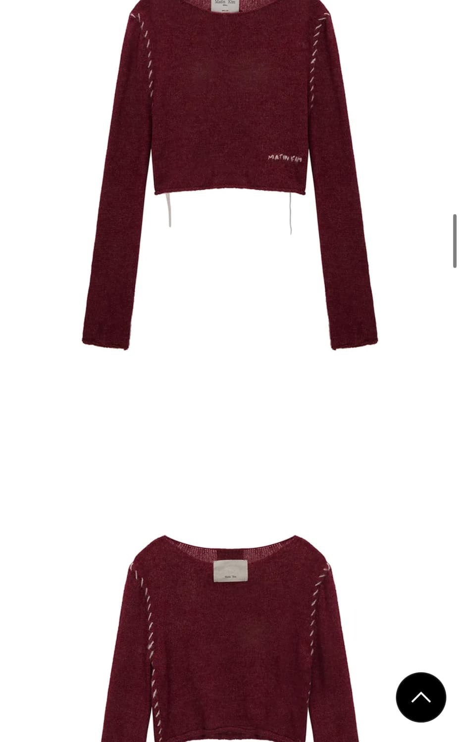 마뗑킴 슬림핏 시스루 스티치 니트팁 버건디 상품이미지3