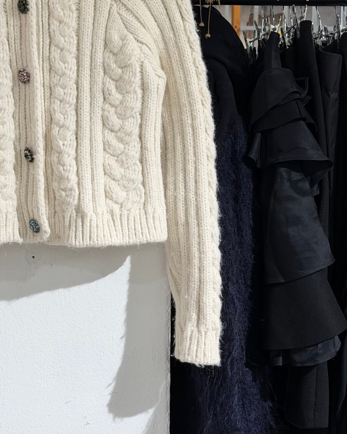 가니 아이보리 fw19 다이아몬드 울 블렌드 케이블 니트 가디건 상품이미지6