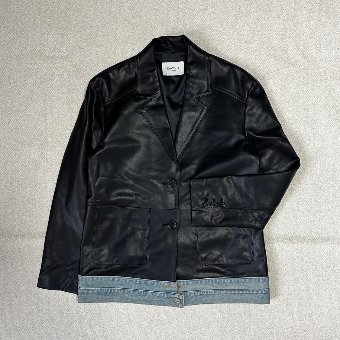 데님 레이어드 레더 자켓 상품이미지1