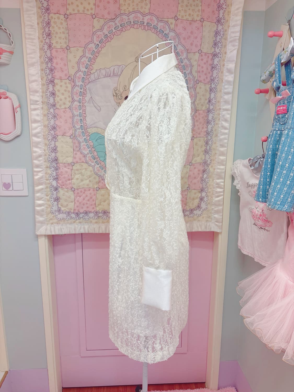 화이트 레이스 셔츠 카라 미니 원피스 상품이미지4