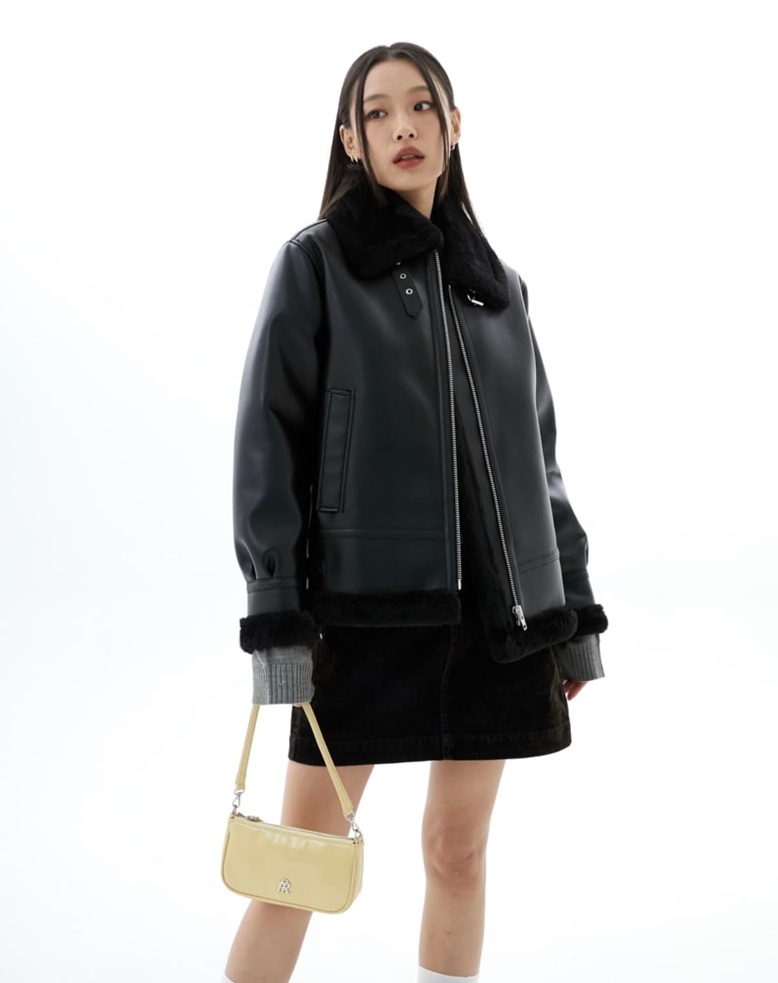 스페로네 우먼 페이크 B3 오버핏 무스탕 자켓 우먼 블랙 상품이미지1