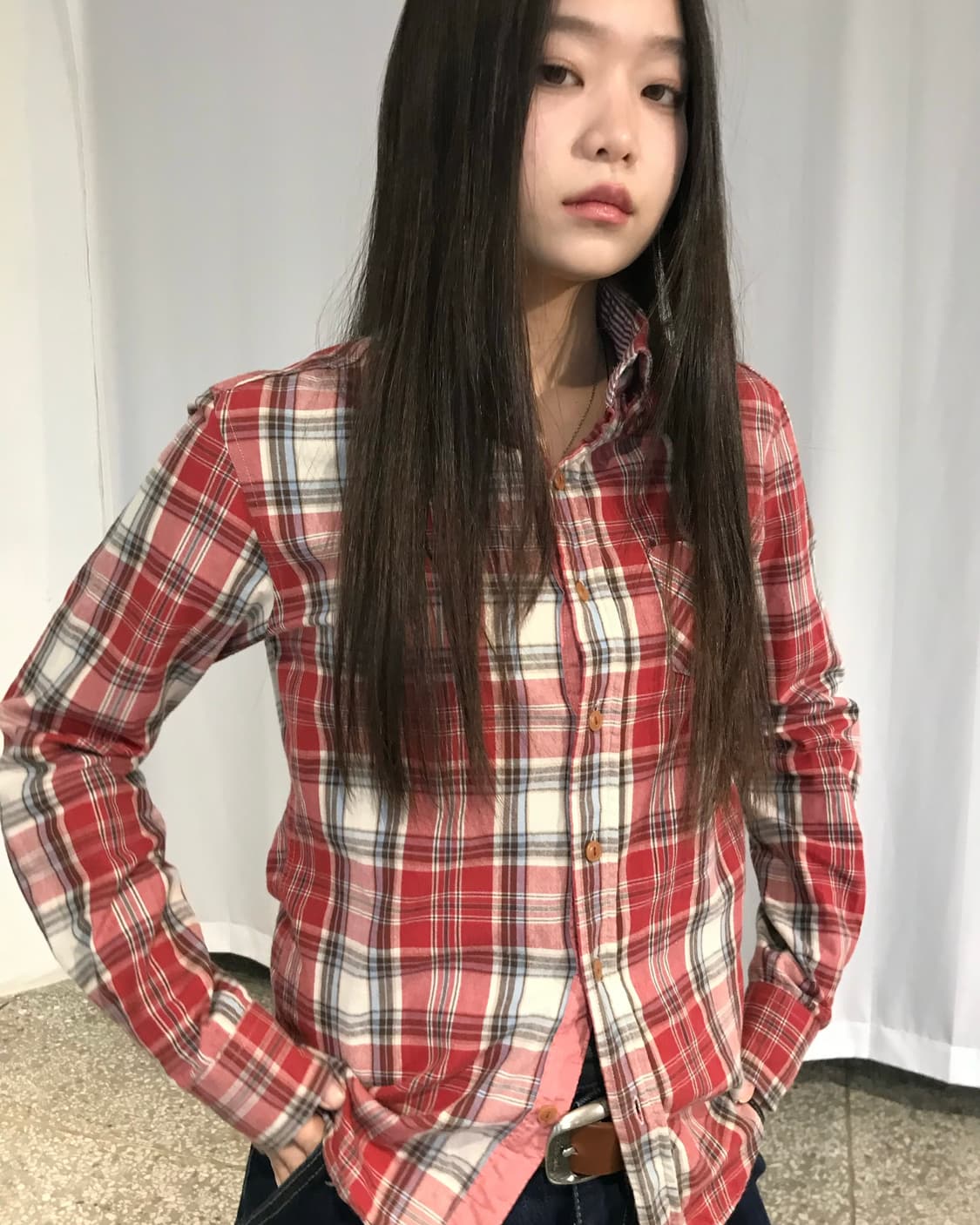 핑크레드 체크 셔츠  상품이미지2