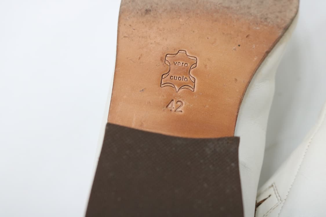 훕데두 빈티지 화이트 레더 포인티드 토 슬립온 로퍼 (42) 상품이미지7