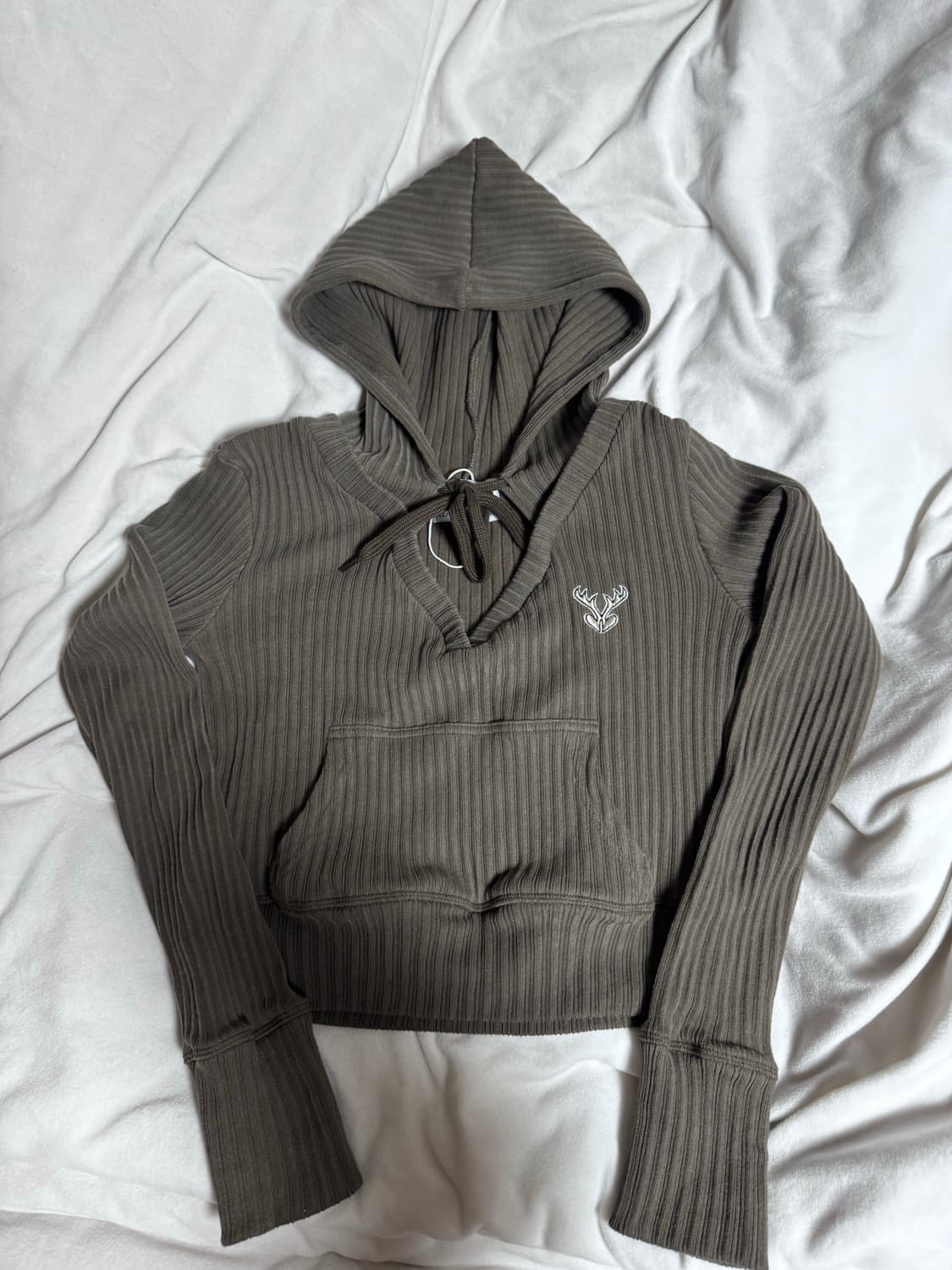 플리즈노팔로우 플노팔 Deer Ribbed Crop Hoodie Top  상품이미지7