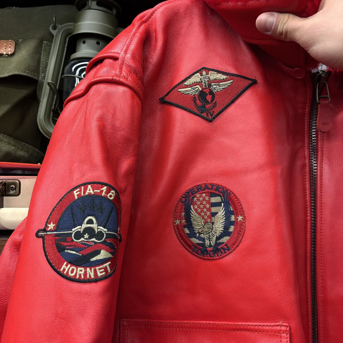 00s TOPGUN TYPE G-1 플라이트 레더 봄버자켓 레드 N527 상품이미지6