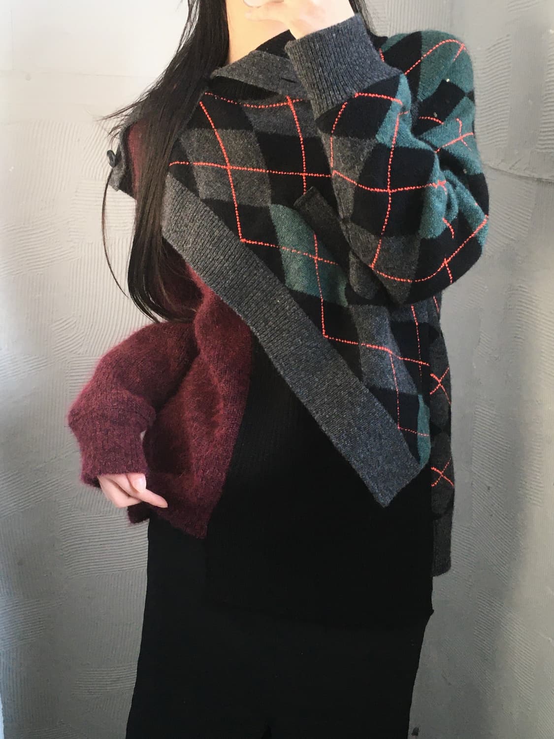 KOLOR 컬러 20AW 언발란스 숄 니트 상품이미지1