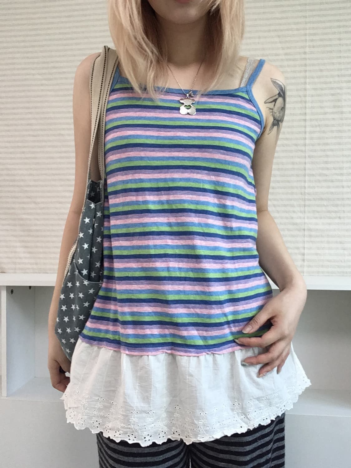 jpn vintage palette stripe lace sleevele 상품이미지1