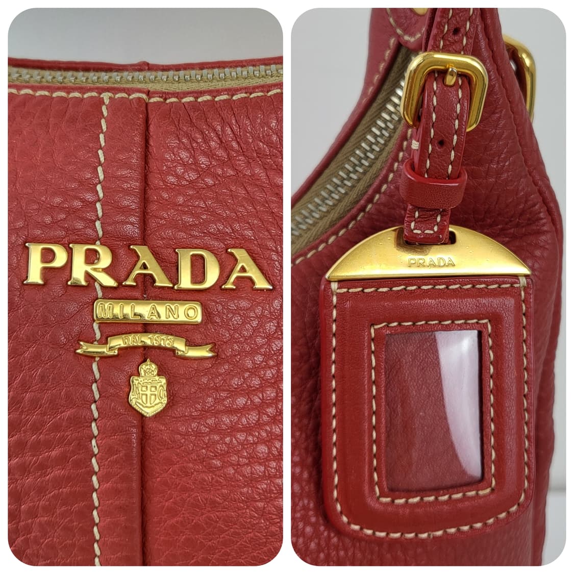 정품 프라다 비텔로 다이노 레드 호보백 상품이미지8