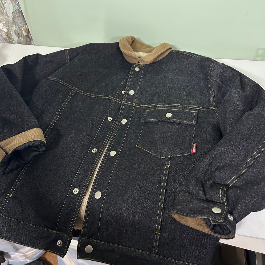 2XL 퍼스텝 안감양털 코듀로이배색 인디고 쉐르파자켓 상품이미지1