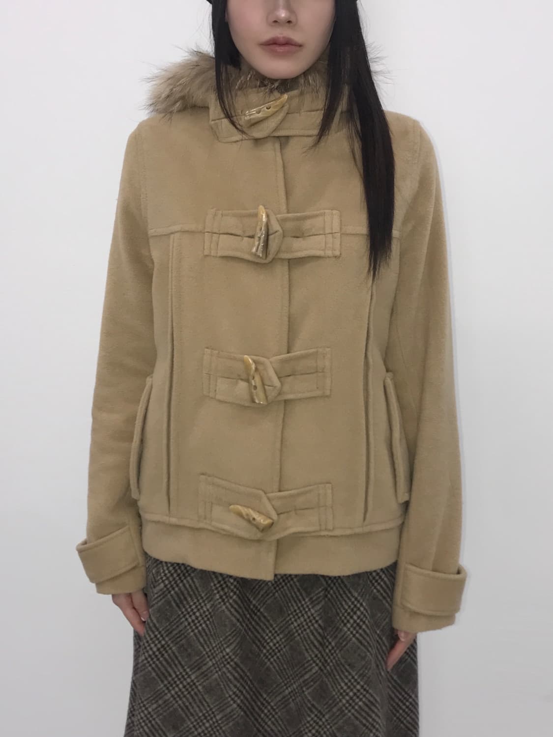 Jpn Beige Fur-Trimmed Hooded Duffle Coat 상품이미지2