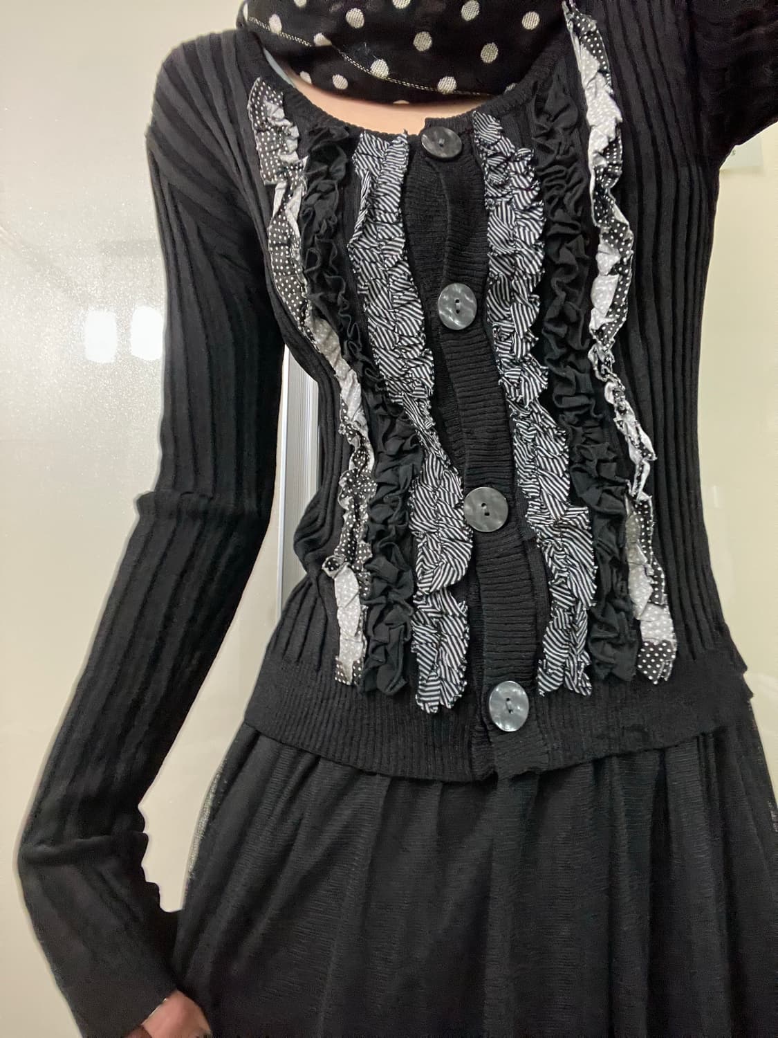 프릴 도트 스트라이프 레이스 가디건 상품이미지1