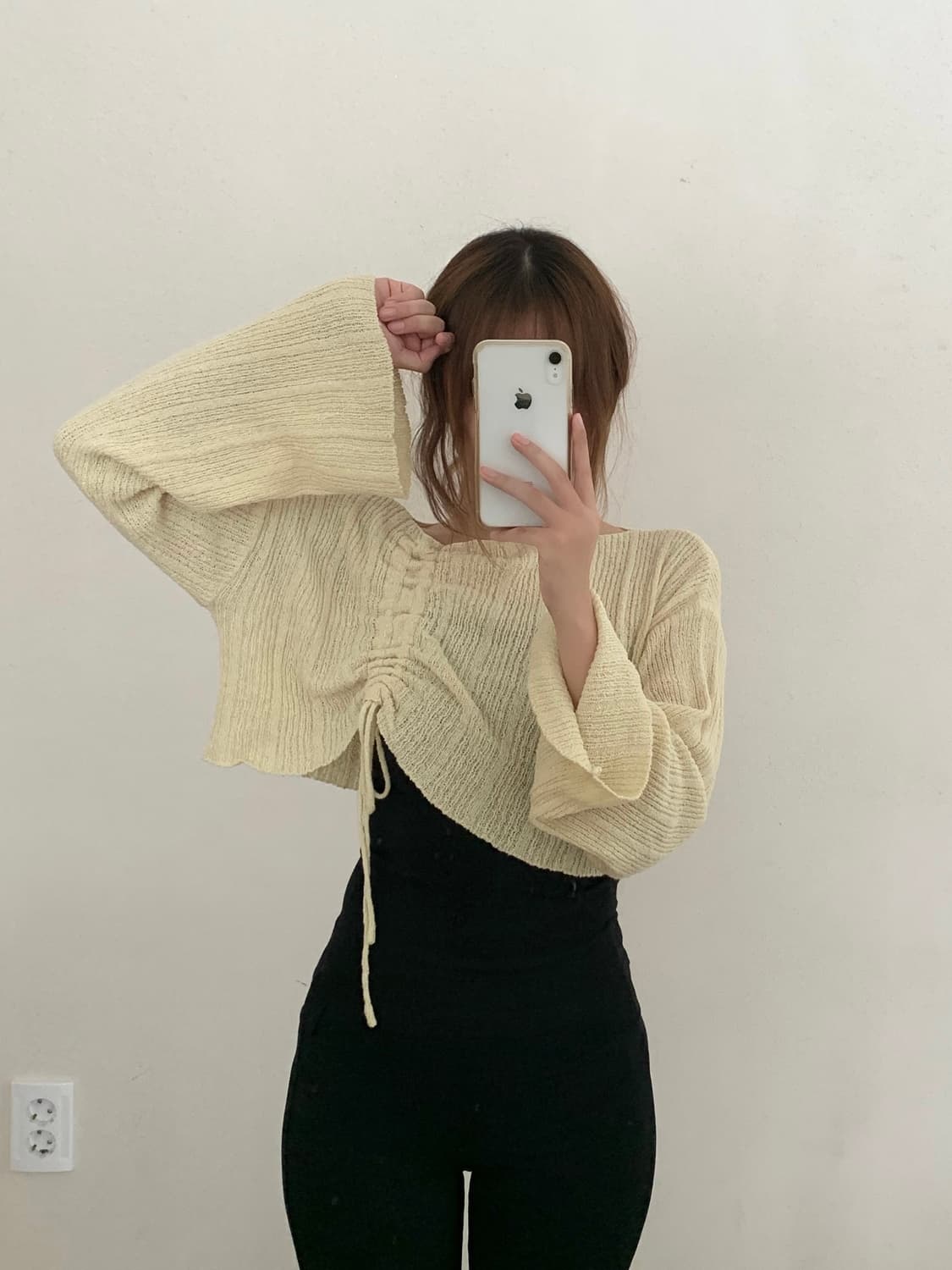 페미닌 여리핏 옐로우 셔링 크롭 니트 비치룩 호캉스룩  상품이미지2