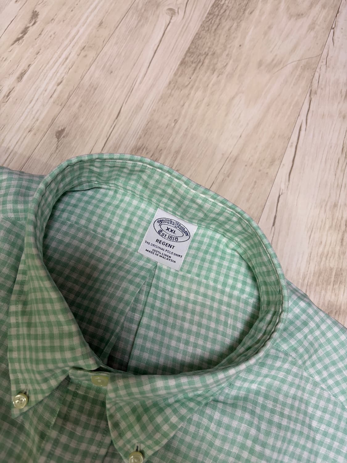 [XXL] 브룩스 브라더스 깅엄 체크 린넨 셔츠 그린 상품이미지1