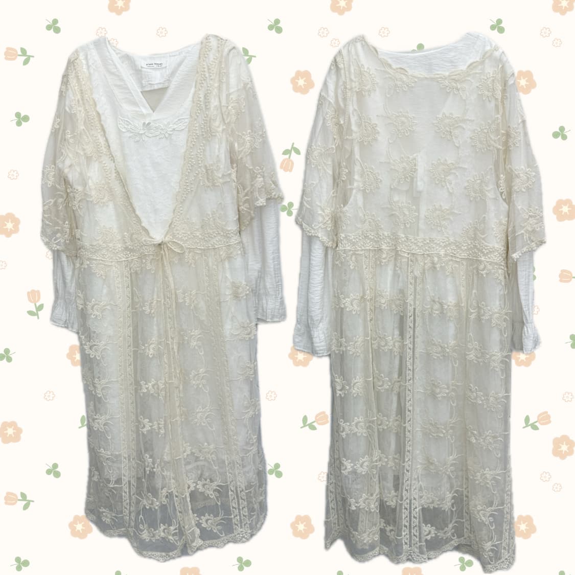 🤍히메갸루 모리걸 화이트 코디세트🤍로브 블라우스 원피스 레이어드 상품이미지1