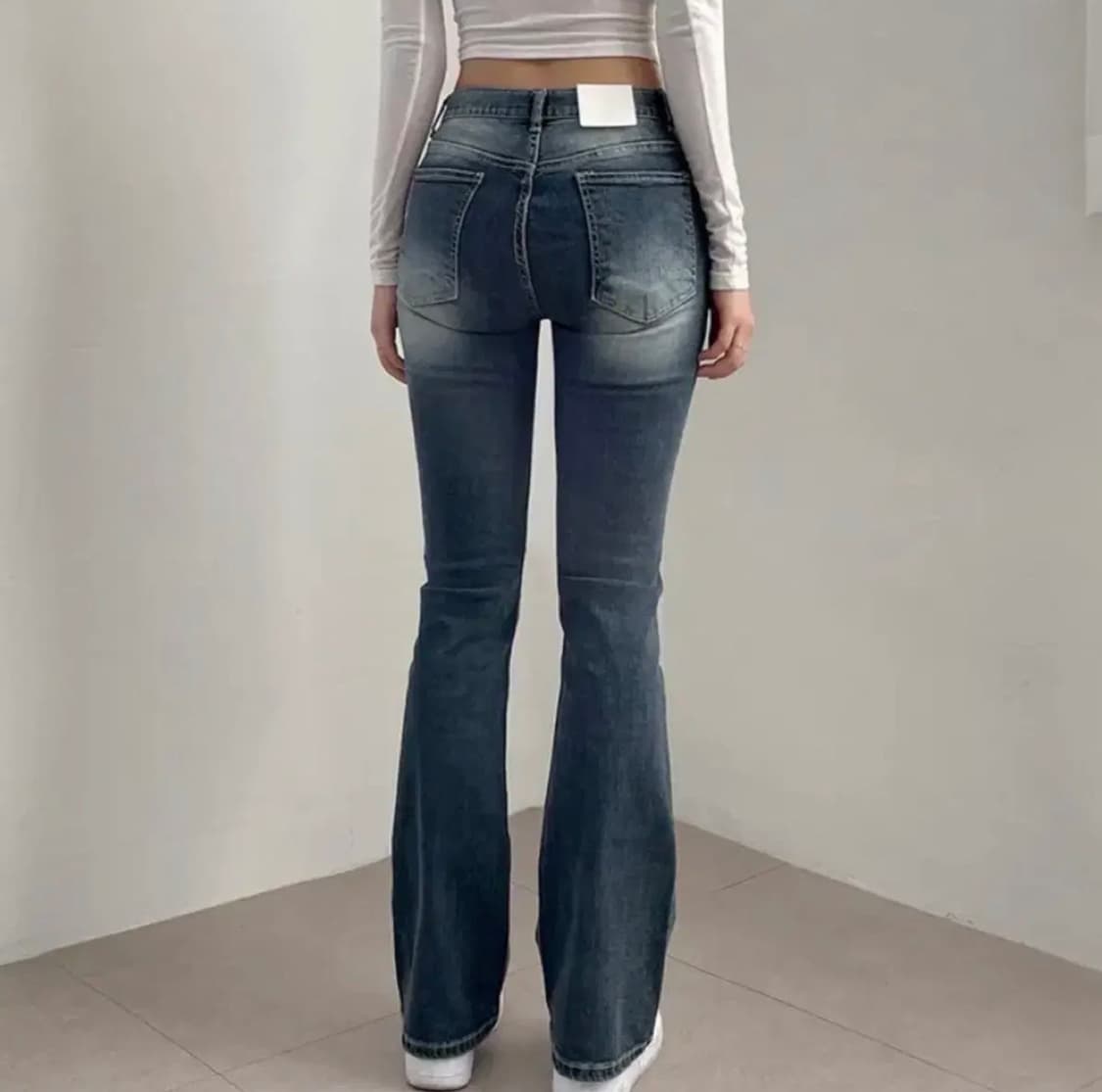 Y2K 빈티지 워싱 로우라이즈 슬림 부츠컷 롱 데님 팬츠 상품이미지2