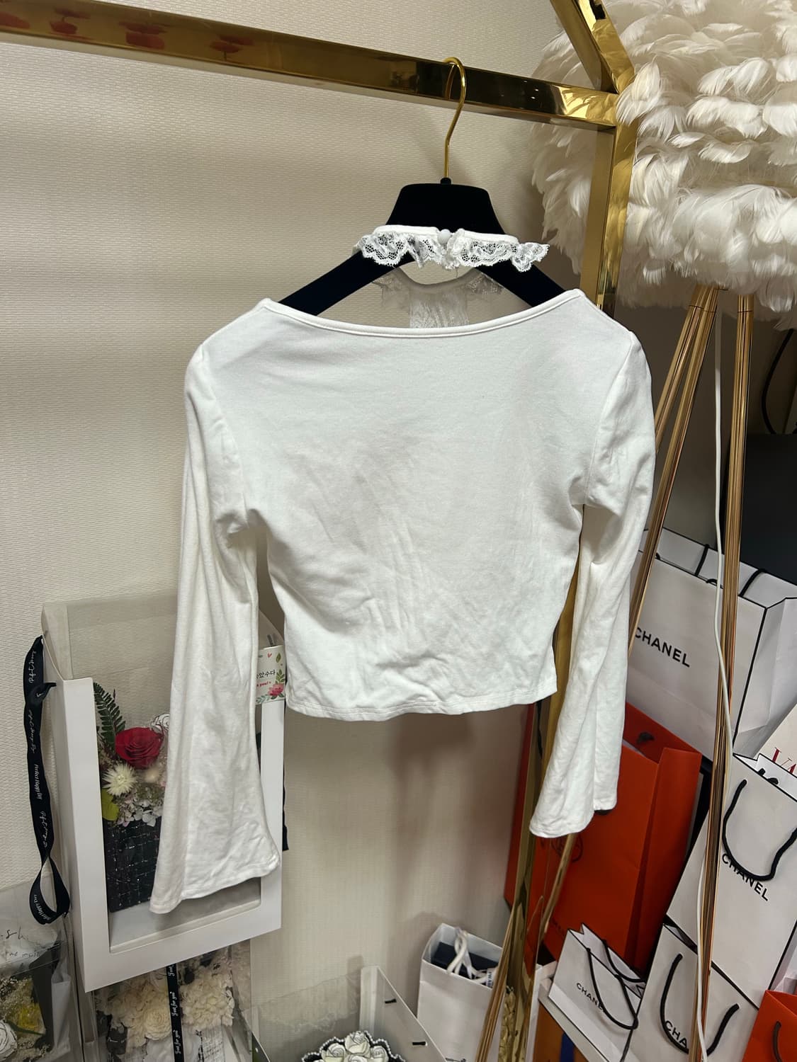 초커 큐빅 버튼 포인트 스퀘어넥 탑 상품이미지6