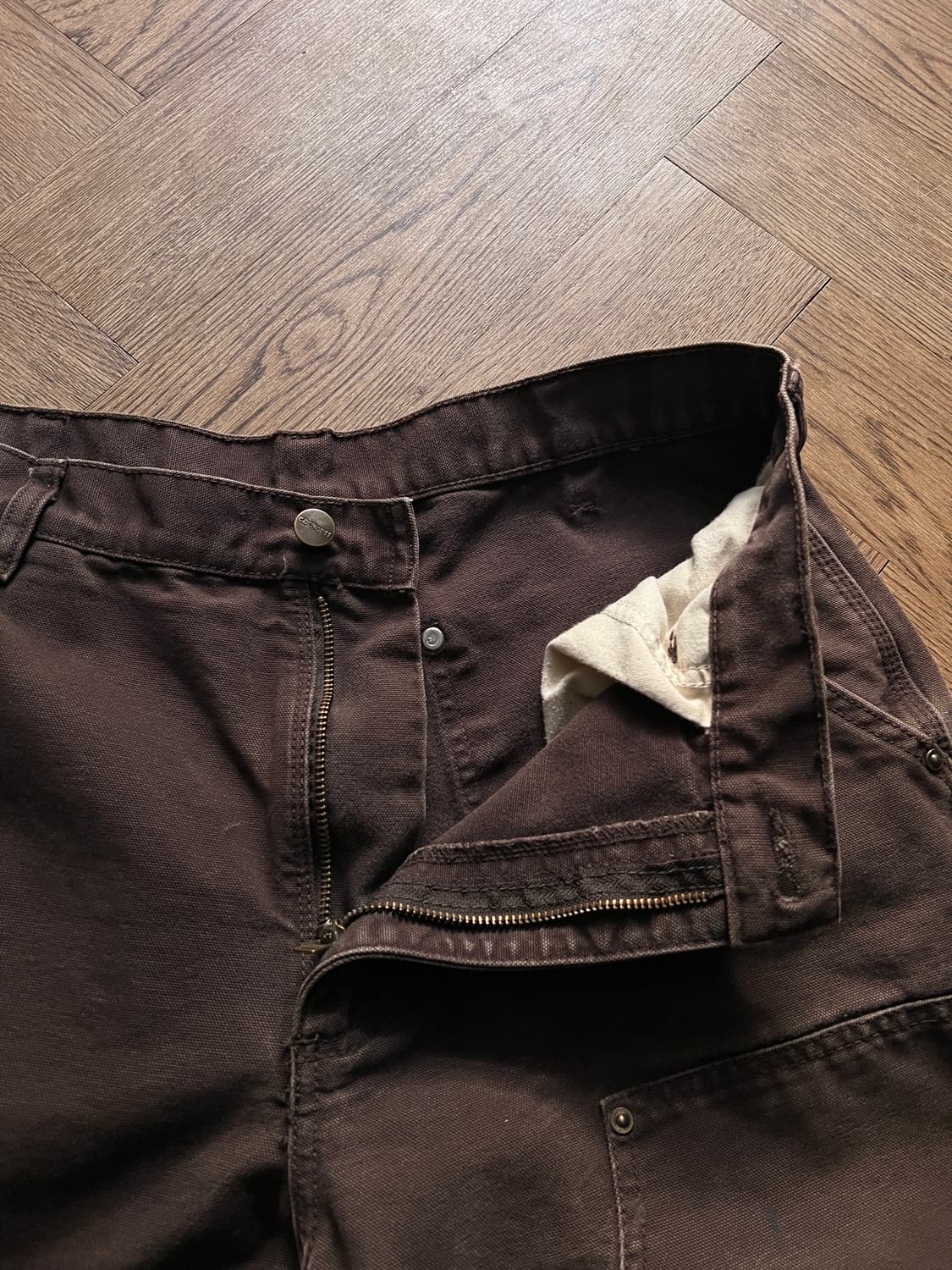 [34]칼하트 USA 빈티지 워싱 다크브라운 더블니 워크 팬츠 상품이미지4