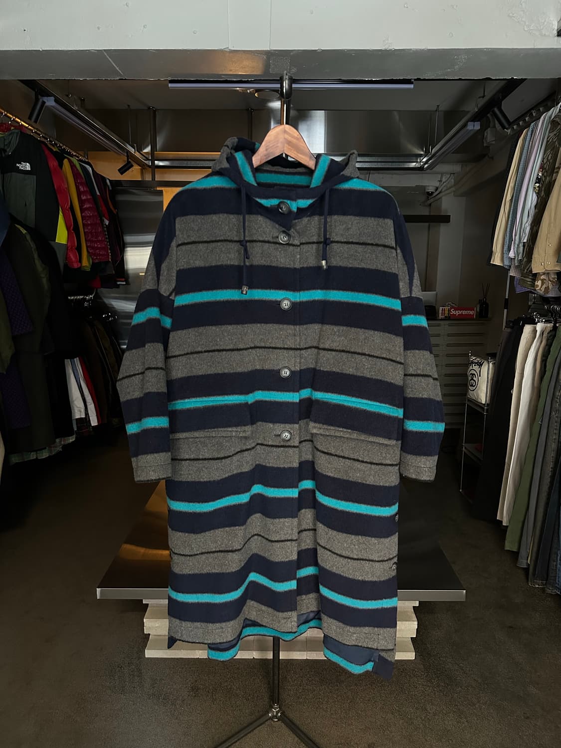 쁘렝당 스트라이프 후드 코트 F [오버사이즈] 상품이미지1