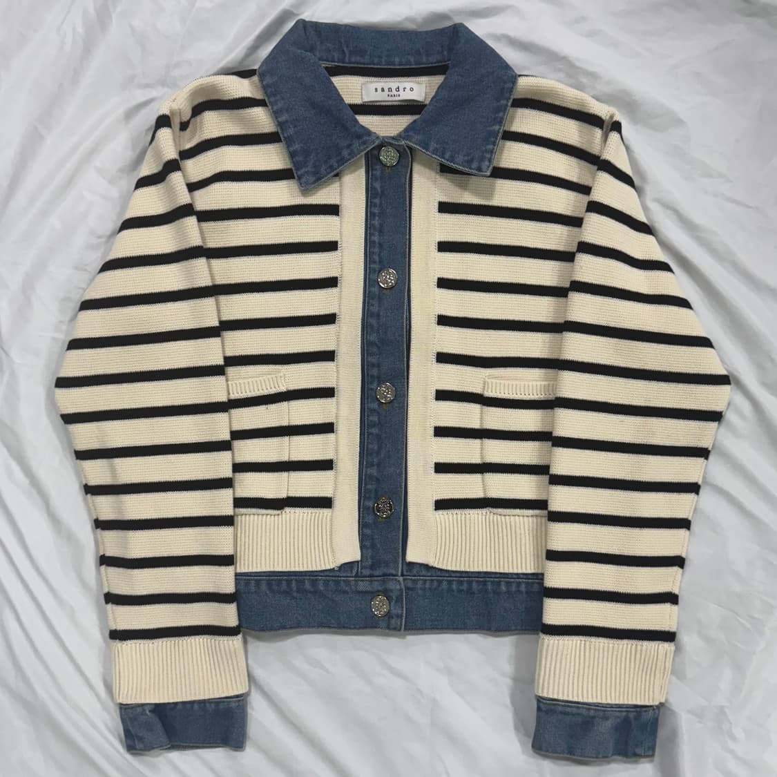 산드로 스트라이프 데님배색 니트 자켓 M 상품이미지1