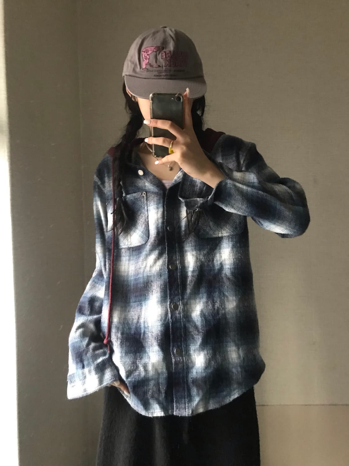 미스치프 레이어드 체크 후드셔츠 상품이미지1