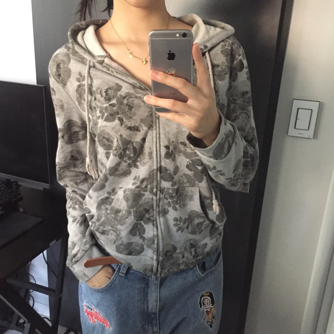 모노 심플 플라워 후드집업 상품이미지5