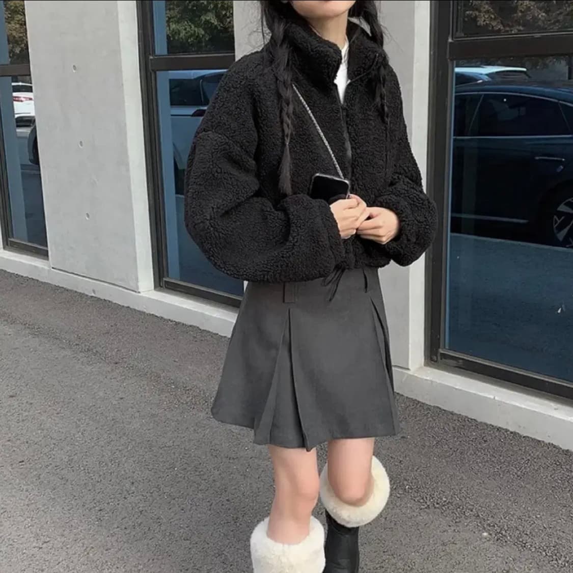 에이블리 애니원모어 브릿 베이 양털 하이넥 크롭 점퍼 상품이미지2