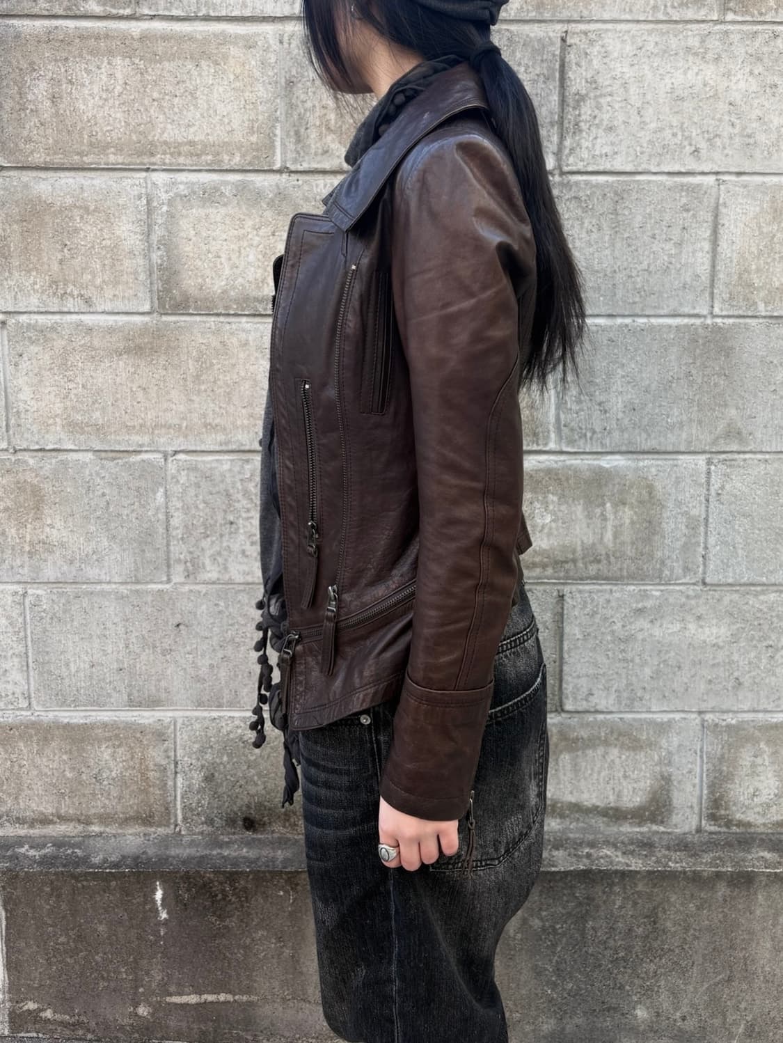 Brown zipper leather jacket 상품이미지2